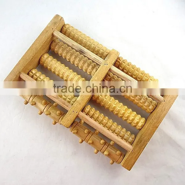 5 Rows Wooden Care Reflexology Relax Relief Stress Health Therapy Foot Roller Massager photo-2