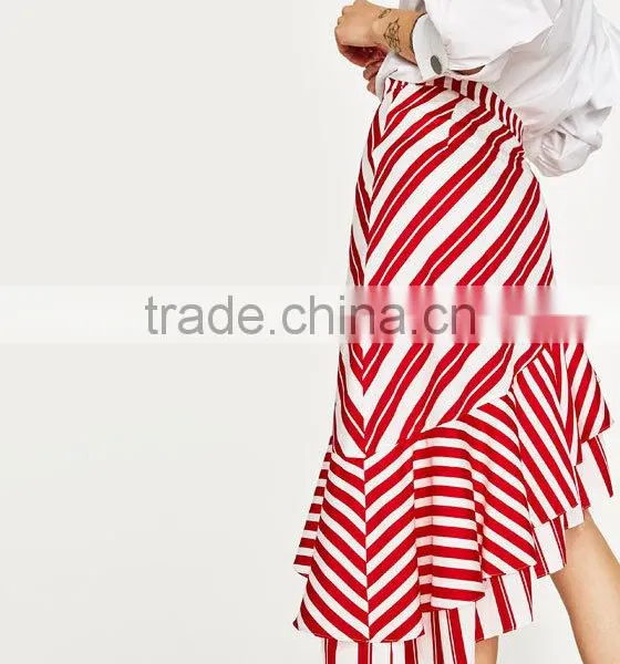 Office Skrirts Designs Wholesale Custom Made in China Striped Adults Tutu Skirts With Frill Mature Women in Skirts photo-5