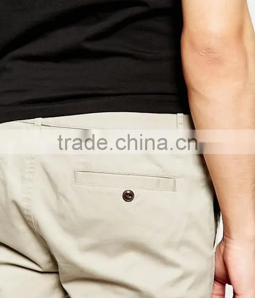 Custom Side Slant Pocket Men's Grey Blank Slim Fit 65% Cotton 35% Polyester Stretch Twill Concealed Fly Casual Shorts photo-3