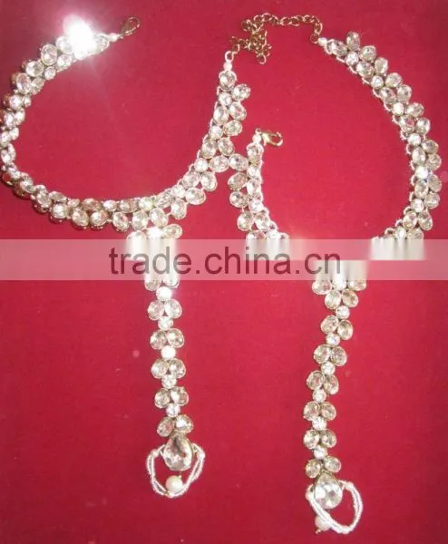 GOLD Tone Crystal Pearl PAYAL Anklets Toe Ring Barefoot Sandal photo-2
