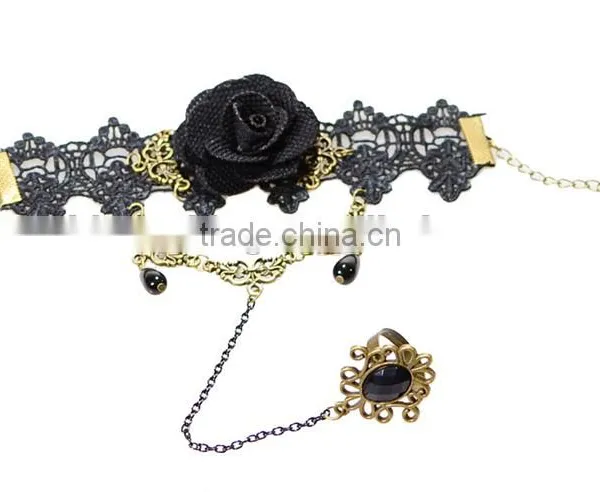 Yiwu Wholesale Rose Lace Bracelet Hot Girls Bracelets Sets With Ring photo-3