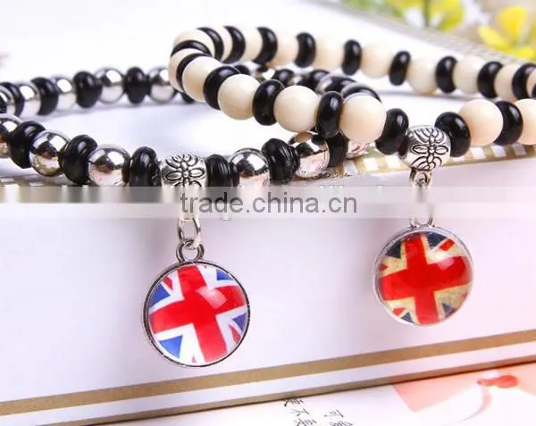 Customized UK Flag Glass Dome Charm Wood Bracelets Jewelry photo-6