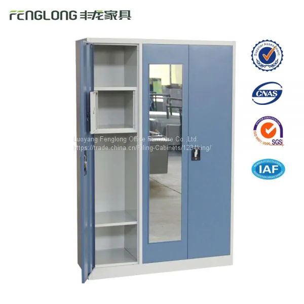 Bedroom Furniture 3 Door Metal Wardrobe With Mirror Locker Almirah Steel Storage Cabinet photo-4