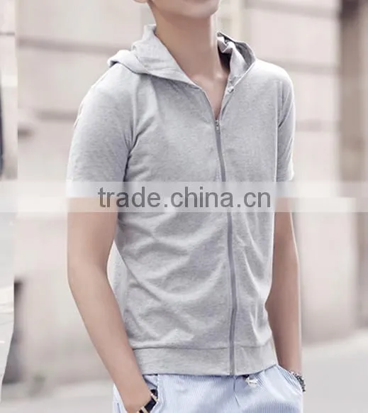 Hot Sale Custom Cotton/spandex Men's Short Sleeve Black Hoodie photo-4