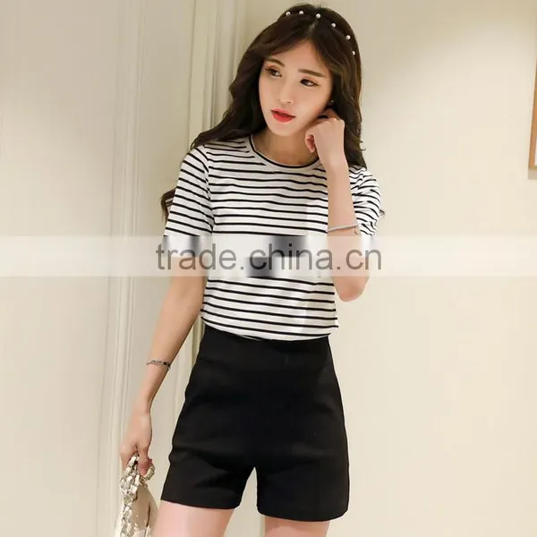 2016 New Fashion All Match Half Sleeve Striped T-shirts for Ladies