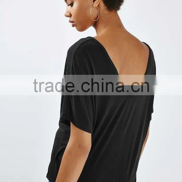 JXY Basic Black Batwing V Tee for Women photo-3