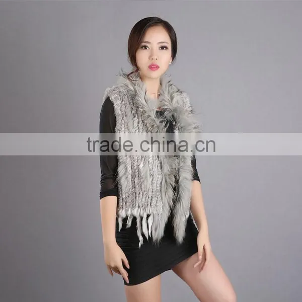 Myfur Women Real Hooded Raccoon And Knitted Rabbit Fur Vest For Lady photo-5