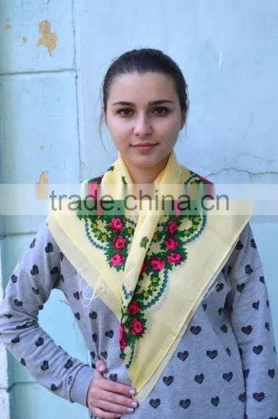 SSS81 Vintage Ukrainian Shawl, Russian Floral Scarf ,light Yellow Shawl, Babushka Russian, Head Scarf, Christmas Gift photo-2