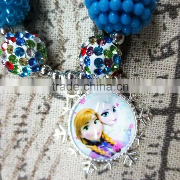 Turquoise Acrylic Bead Princess Chunky Necklace With Pendant photo-2