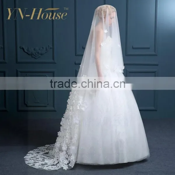 Beaded Edged Ivory White Wedding Veil Soft Tulle High Quality Wedding Bridal Veils photo-4