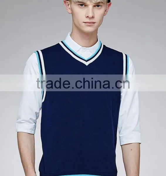 Custom Wholesale Mens Basic Design V-neck School Uniform Sweater Vest for Sale photo-4