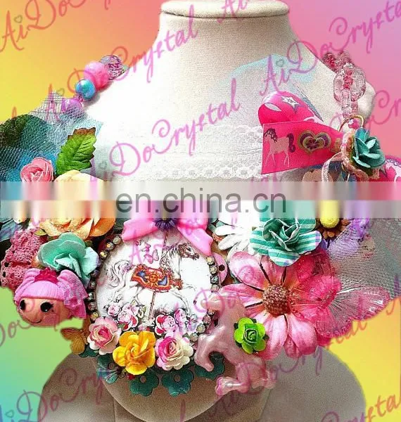 Carousel Unicorn Fantasy Lalaloopsy Garden Floral Statement Necklace