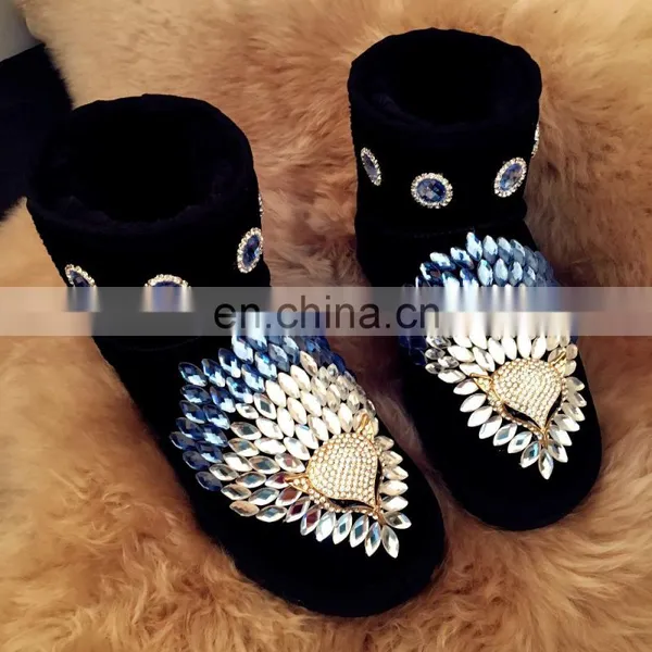 Aidocrystal Sparkle Bling Bling Fur Black Women Ankle Snow Boots Good Winter Shoes for Women photo-2
