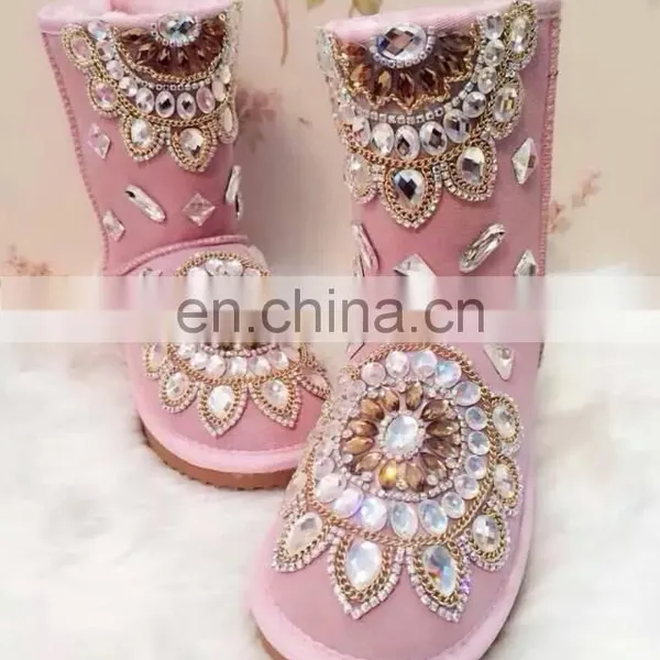 Aidocrystal Pink Warm Snow Boots Children Adult Fur Winter Girls Snow Boots With Rhinestone photo-4
