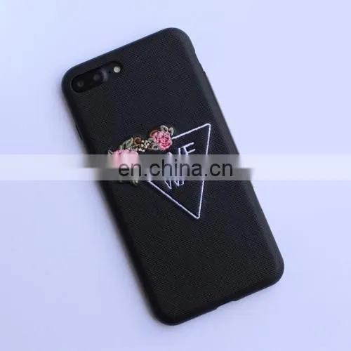 Embroidery Flower Pattern PU + TPU + PC Material Protective Back Cover Case Mobile Phone Case for Iphone 7 Phone Unlocked