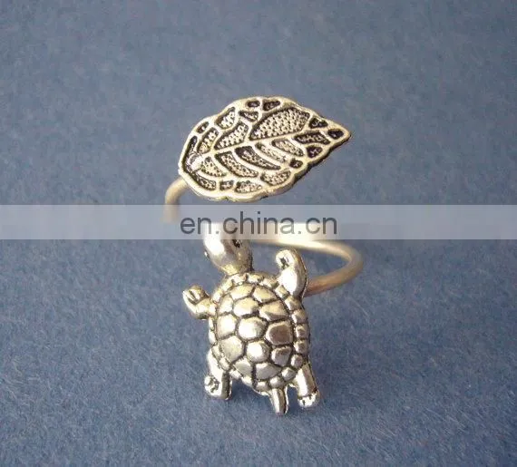Best selling products silver turtle ring,adjustable silver turtle ring with a leaf