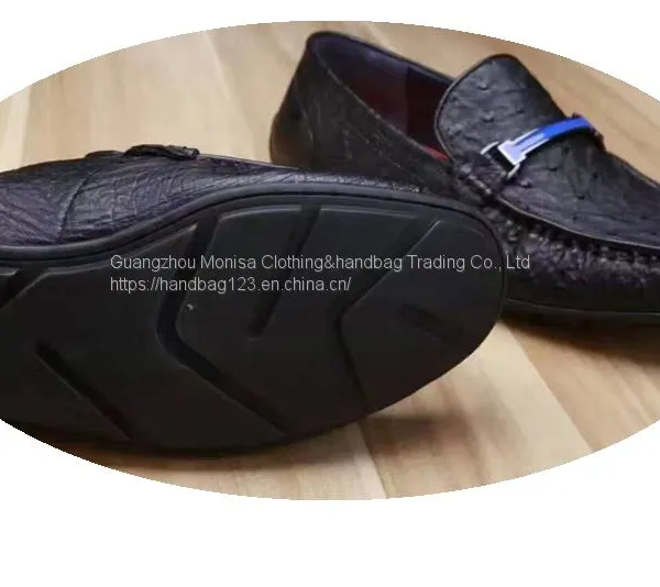 Genuine Full Shoes Ostrich Leather Cowhide Sole Hand-Sewn Slip-On Casual Men's Shoes Special Offer photo-5