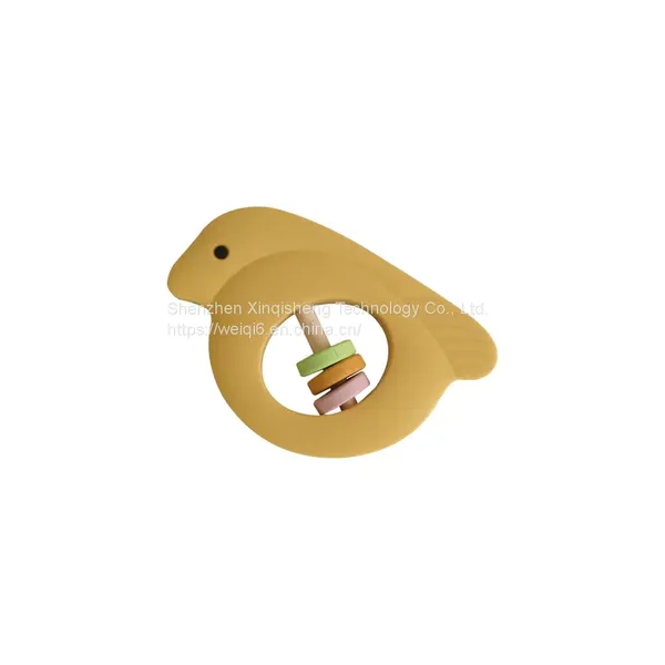 Baby Wooden Bird Bed Rattles Silicone Bird Shape Teether Rodent Baby Rattle Toys Teether photo-2