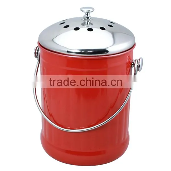 1.0 Gallon Colorful Painting Kitchen Metal Garbage Waste Bin With Stainless Steel Lid photo-4