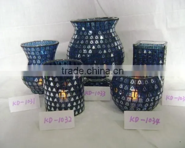 Mosaic Glass Vase and Candle Holder With Electroplating Patern photo-4