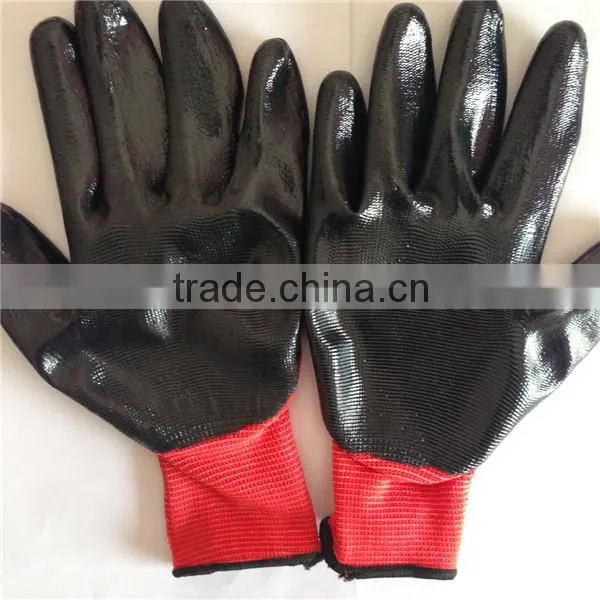 Red Polyester Black Nitrile Coated Work Gloves photo-4