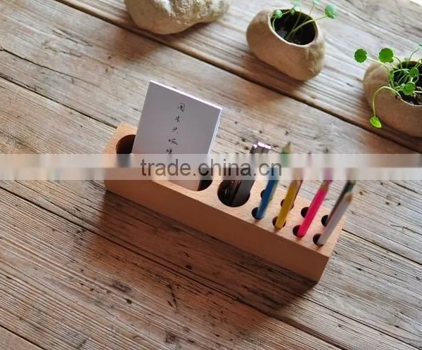 solid wood desktop simple pen holder mobile phone holder