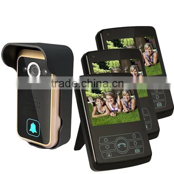 1v3 Doorbell Camera 2.4ghz Video Wireless Video Door Phone With 3 Indoor Monitors For Door Access Security