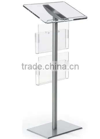 Church Pulpit Designs Acrylic Podium for Floor, Aluminum Pole & Base, 6 Brochure Pockets - Clear & Silver photo-3