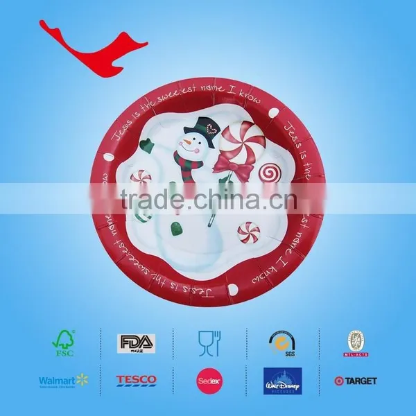 Christmas Party Round Printed Paper Plate for Fruit & Sweet