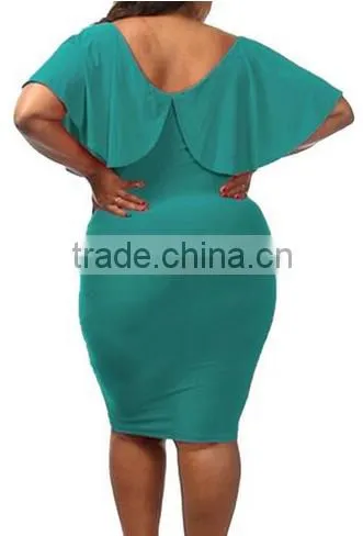 Women's Batwing Sleeve V Neck Solid Bodycon Plus Size Dress photo-3