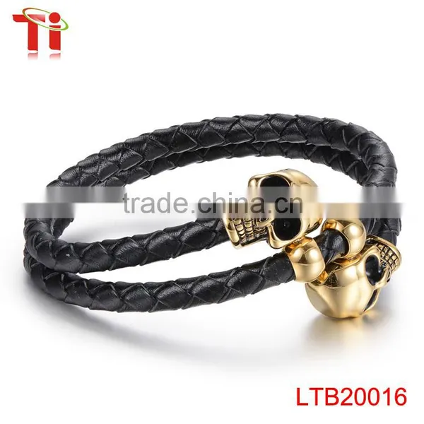 Wholesale 2016men's Genuine Braided Leather Bracelet, 316L Stainless Steel Jewelry Bracelet, Charm Skull Bracelet Jewelry Making photo-2