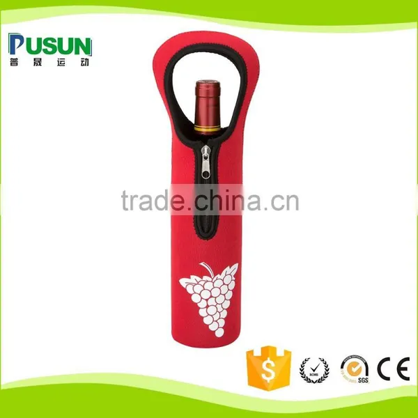 Neoprene wine bottle cooler sleeve cover with zipper