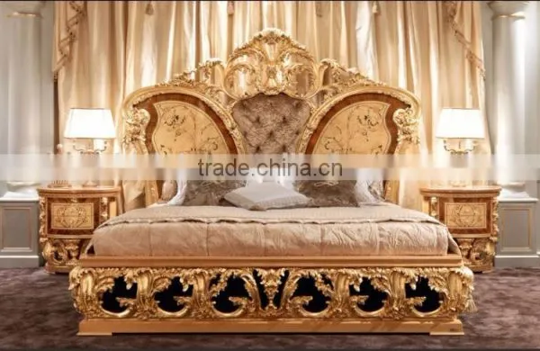 Deluxe Upholstery Queen Anne Bed, Noble Design Carved Wooden Bedroom Set, Vitoria Style Furniture King Size Bed photo-2
