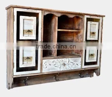 Antique Wooden Kitchen Cabinet, Vintage Wooden Cupboard With 4 Photo Openings photo-2