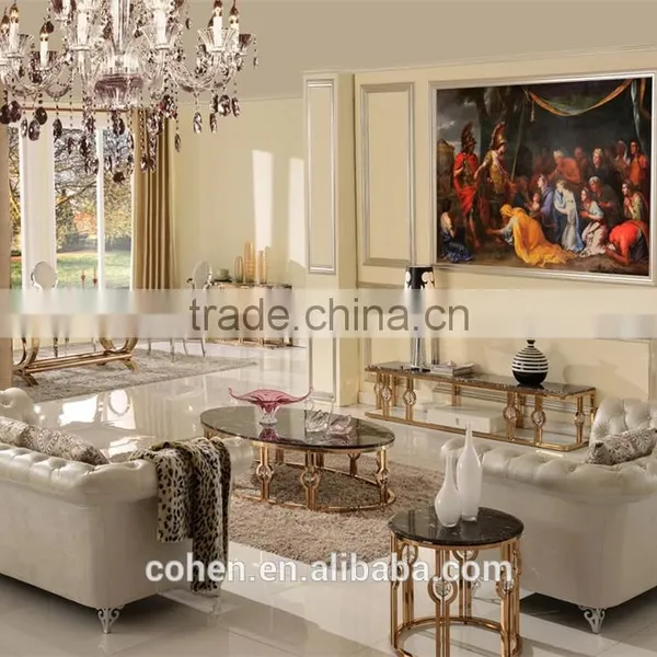 Promotion Modern Stainless Steel Marble Coffee Table Oval Shape B818 photo-5