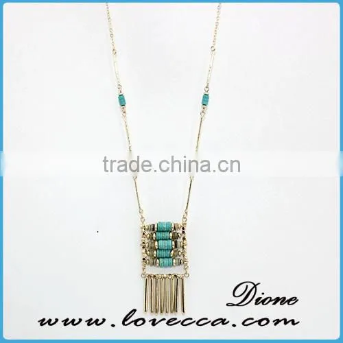 Synthetic Turquoise Gemstone Necklace Jewelry With Gold Plated Chain photo-3