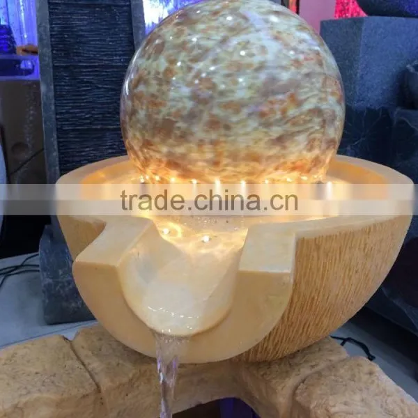 LED Yellow Light Color Resin and Sandstone Fountain With Ball photo-5