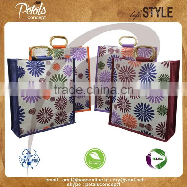 Jute Shopping Bag With Wooden Cane Handle photo-4