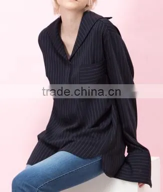 WOMEN'S FALL BLACK WHITE STRIPE LONG SLEEVE BLOUSE photo-3