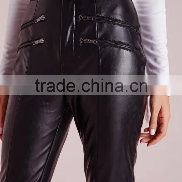 New Design Black Faux Leather Biker Pants Cheap Price photo-5