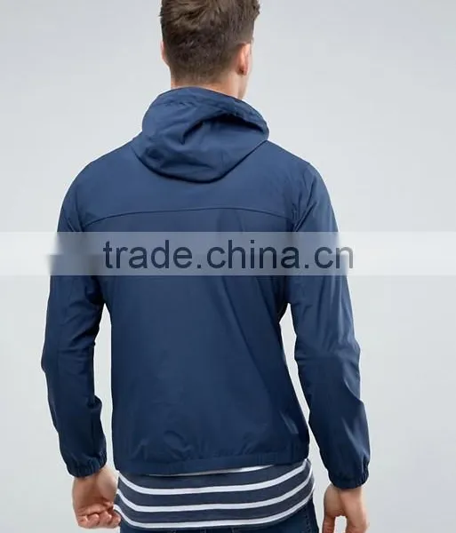 Best Price High Quality New Design Durable Elasticated Trims Cotton Polyester Navy With Hood Running Casual Men Wind Jacket photo-2