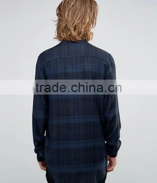 Long Sleeve Collarless Design Mens Pre-Shrunk 100% Viscose Lightweight Check Print Comfort Fit Casual Shirts photo-2