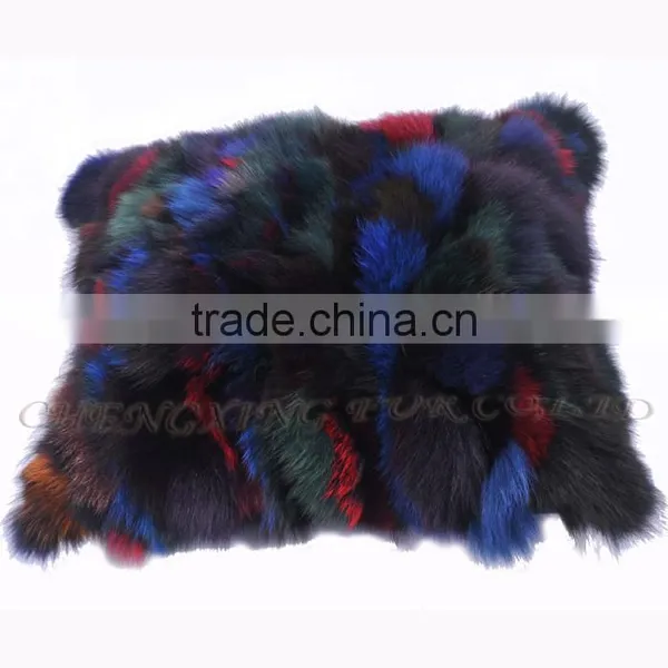 CX-D-107C Cheap Price and High Qaulity Genuine Fox Fur Patchwork Chair/Sofe Cushion Cover photo-5