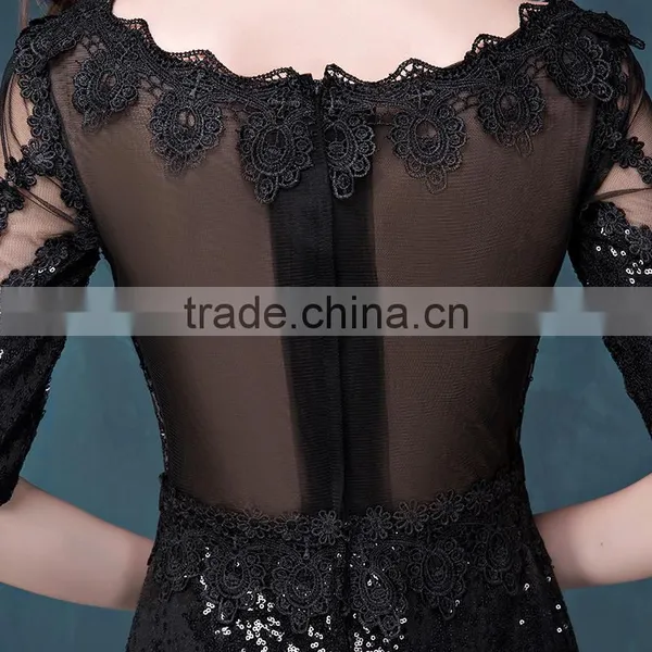MGOO Wholesale Cheap Price Elegant Chiffon Evening Dresses Long Black Beaded Wedding Party Vestidos 2064 photo-6