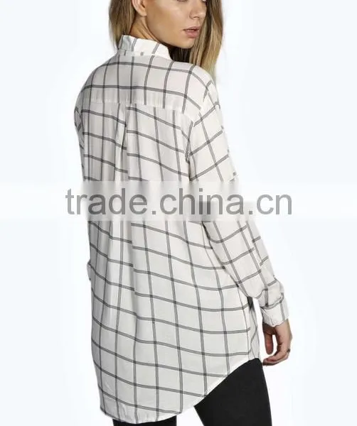 Black White Plaid Shirt Women Cool Blouse Long Sleeve Shirt for Woman photo-3