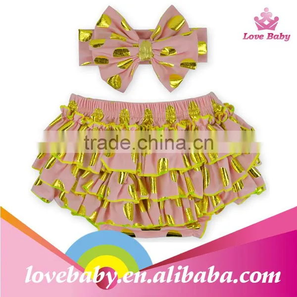 Wholesale Bloomers Baby Shorts Golden Polka Dot Bloomer Sets With Hairband photo-4