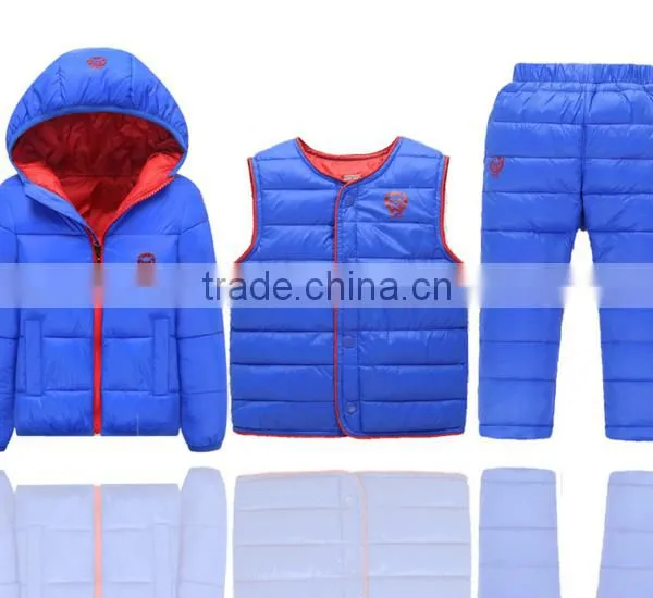Custom Made New Design Casual Children Kids 3 Pcs Winter Clothing Sets(jacket+vest+pants) photo-2