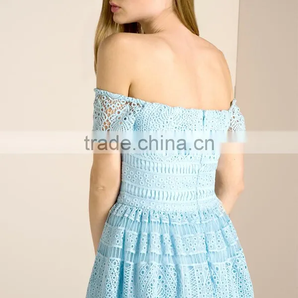 Crochet Chemical Lace Trim Sweetheart Neck off Shoulder Midi Party Dress photo-3