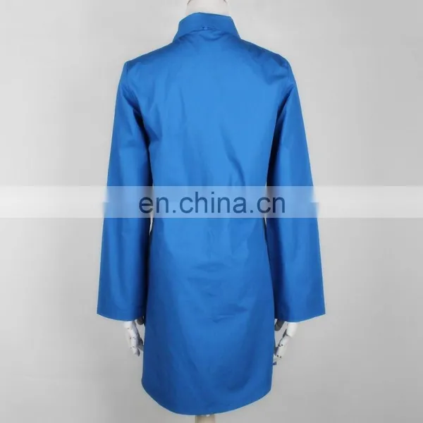 Fashion Style Deep Blue Plus Size Woman Long Shirt With Pocket photo-4