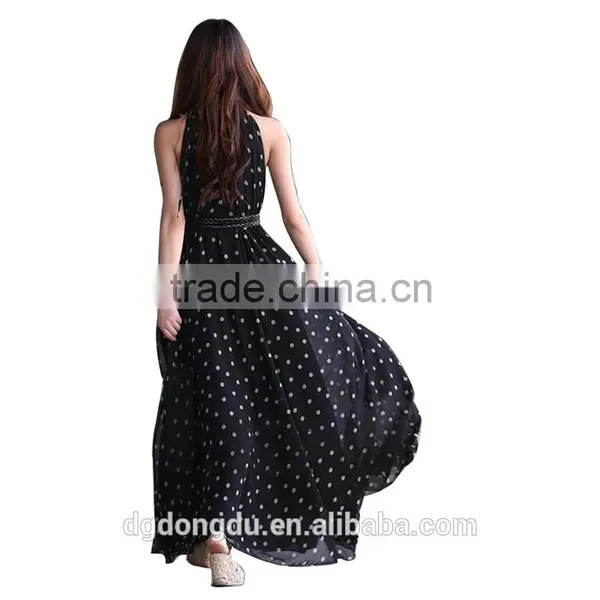 Retail Fashion Women's Polka Dots Maxi Long Casual Summer Beach Party Chiffon Dress,Big Size Women Sundress Free Shipping photo-4